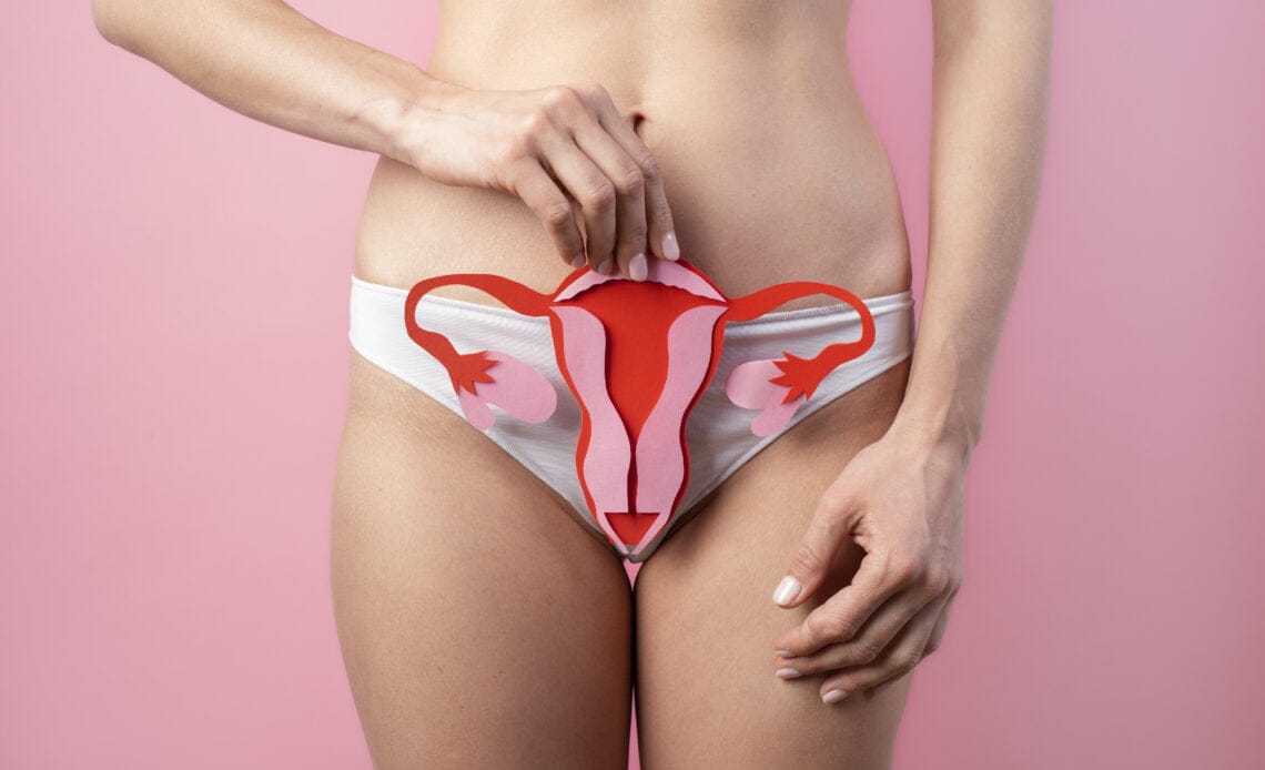 Pacientes con endometriosis tiene nuevo tratamiento 1 ovario papel sostenido mujer cerca su sistema reproductivo