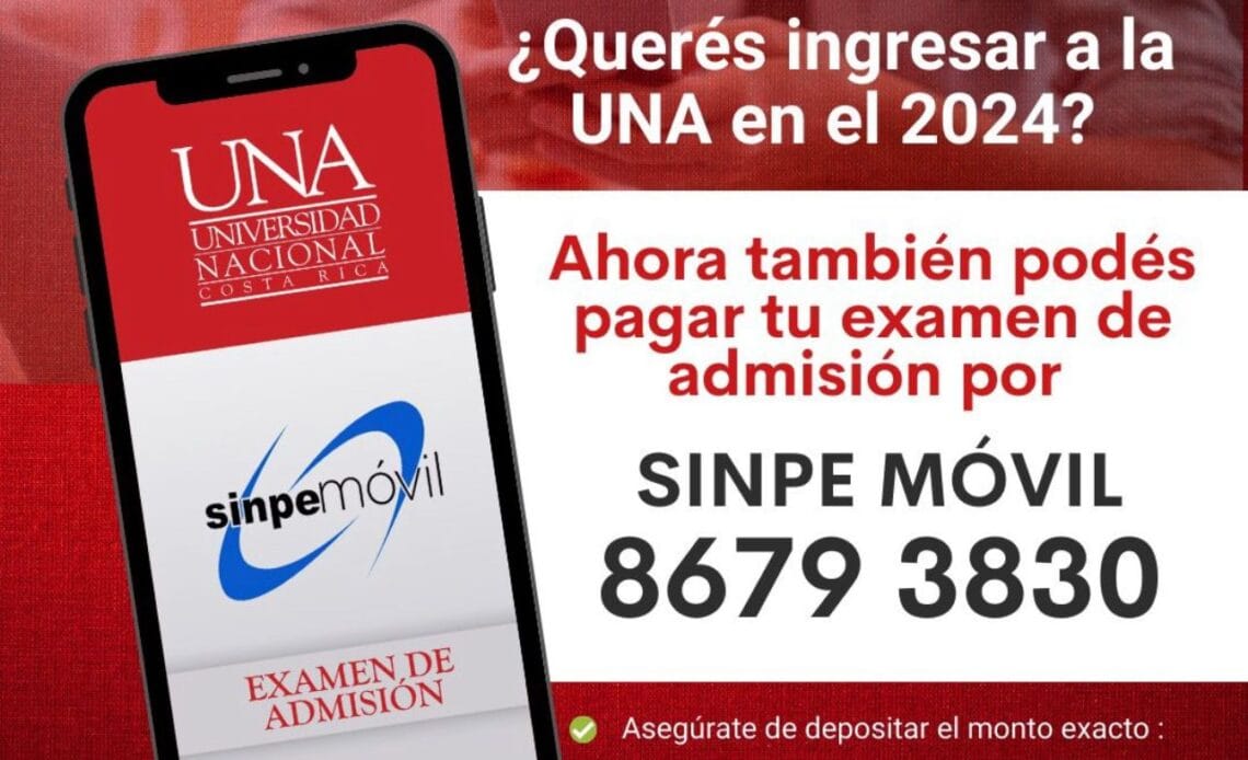 La Universidad Nacional ofrece la opción de inscribirse para realizar el examen de admisión por SINPE 1 Admision 2024.sinpe