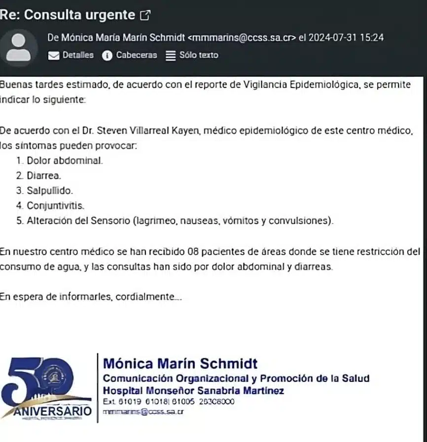 Respuesta del Hospital hacia nuestra consulta.
