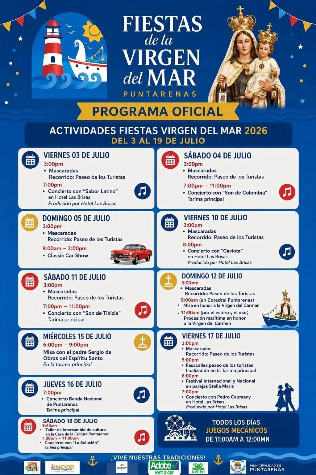 Cronograma oficial de las Virgen del Mar en Puntarenas